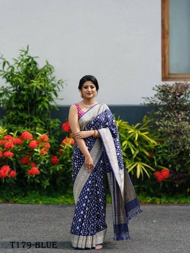 beautiful pure blue soft banar 1720258385 Beautiful Blue Pure Soft Banarasi Silk Saree