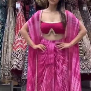 Beautiful Pure Georgette Western Drape Skirt Outfit With Shrug