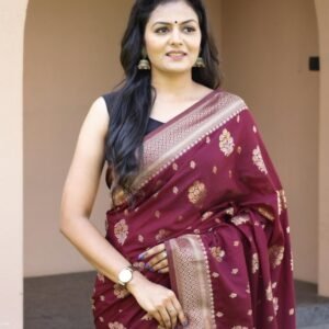 Beautiful Pure Gold Zari Wine Saree