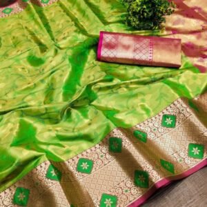 Beautiful Soft Silk Green Saree With Gold Zari Weaving