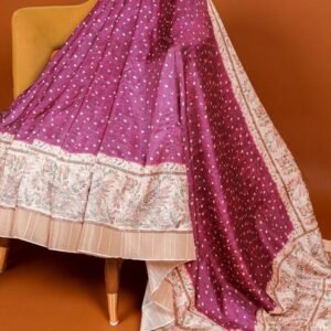 Beautiful Purple Color Digital Printed Handloom Kotha Border Saree