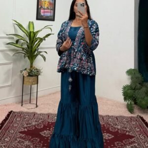 Beautiful Rama Three Piece Set With Embroidery Work