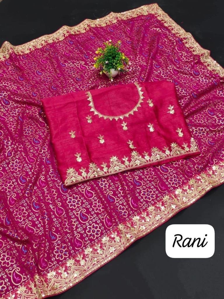beautiful rani color morpich v 1727345964 Beautiful Rani Color Vichitra Silk Saree