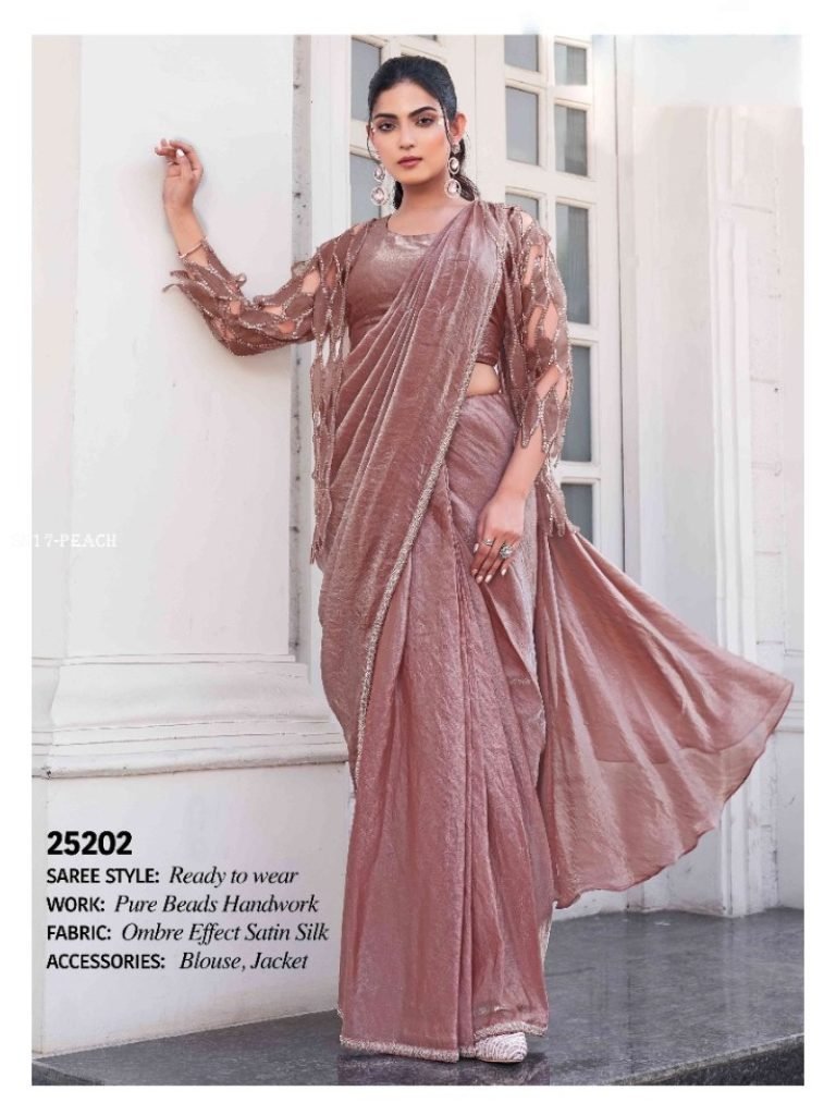 beautiful ready to wear peach 1749211754 Beautiful Ready To Wear Peach Saree With Jacket