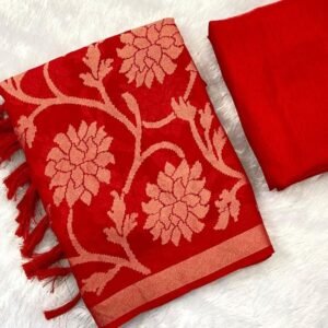 Beautiful Red Design Soft Silk Saree For Women