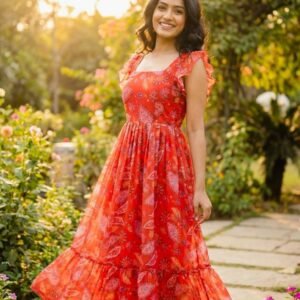 Beautiful Red Fox Georgette One Piece Dress