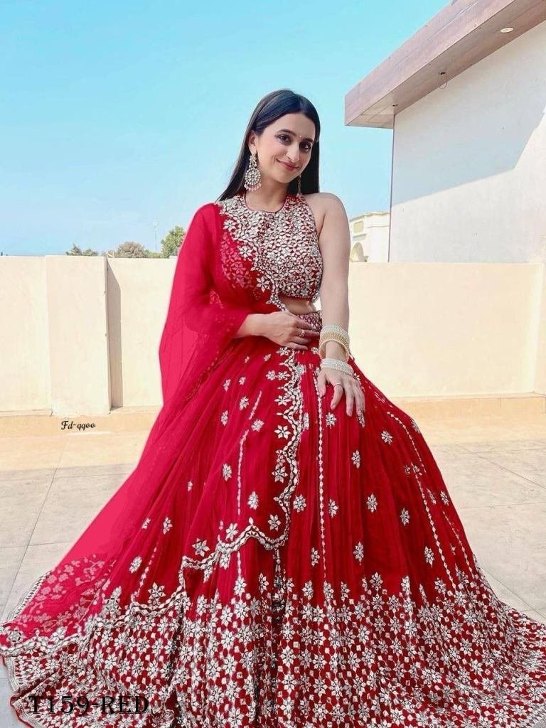 beautiful red georgette with d 1719917099 Beautiful Red Georgette With Design Work Lehenga Choli