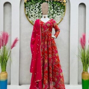 Beautiful Red Pure Georgette Suit With Sequence Work