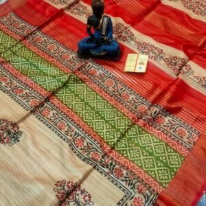 Beautiful Screen Printed Original Tussar Ghicha Silk Saree 34