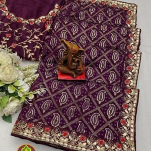 Beautiful Sequence Codding Work Vichitra Silk Wine Saree
