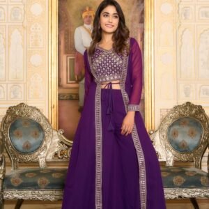 Beautiful Sequence Embroidery Work Shrug Plaza With Choli In Purple