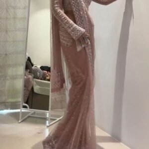 Beautiful sequins Embroidery Work Soft Net Pink Saree