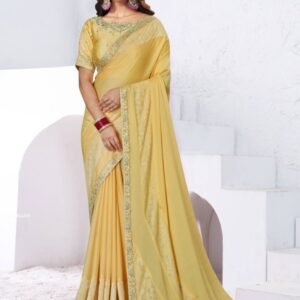 Beautiful Silk Georgette Yellow Saree With Sequins And Stone
