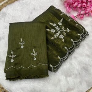 Beautiful Silk Mehendi Saree With Sequence Work