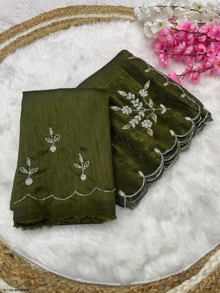 beautiful silk mehendi saree w 1725959977 Beautiful Silk Mehendi Saree With Sequence Work