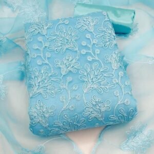 Beautiful Sky Blue Organza Dress Material For Women