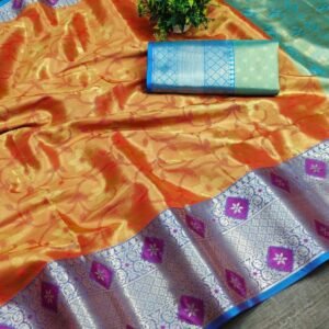 Beautiful Soft Silk Orange Saree With Gold Zari Weaving