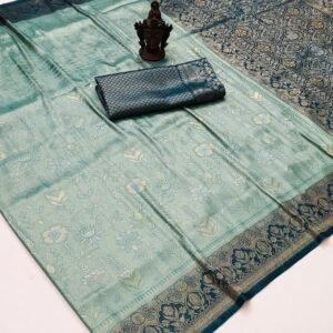 Beautiful Teal Soft Kanjivaram Silk Saree