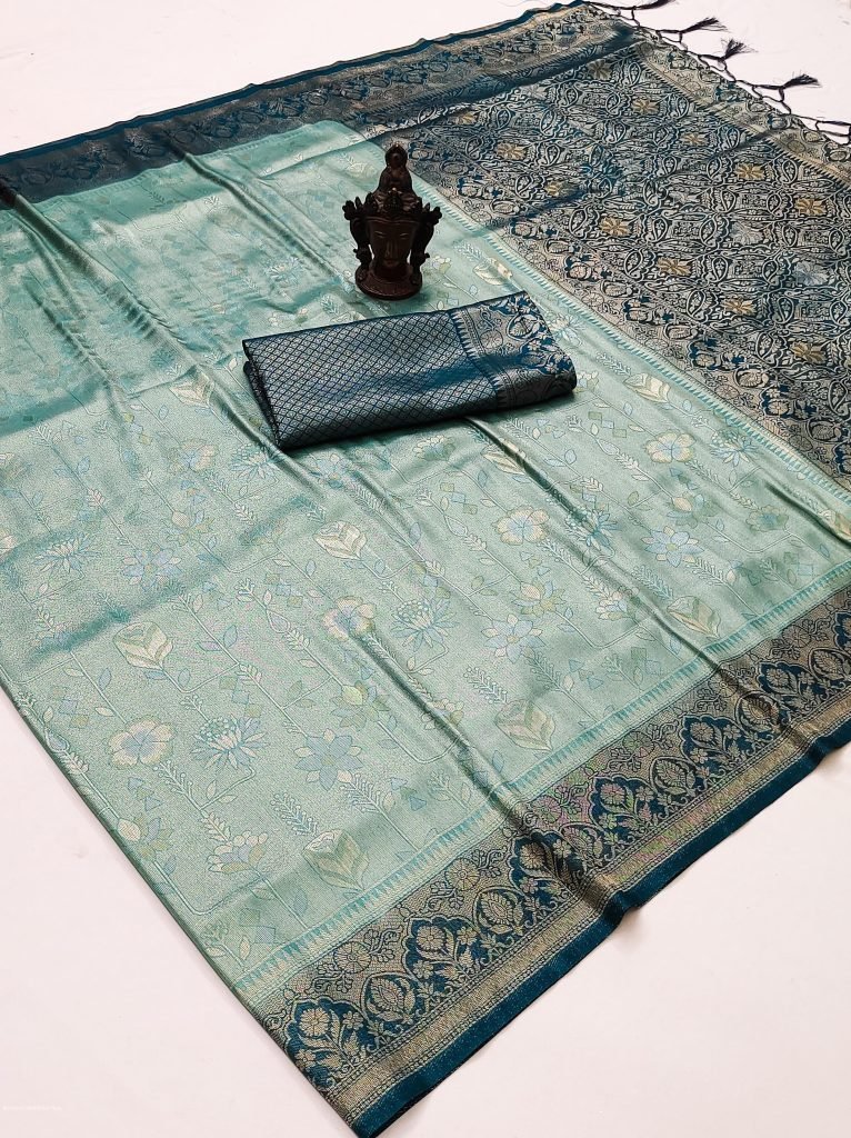 beautiful teal soft kanjivaram 1713337816 Beautiful Teal Soft Kanjivaram Silk Saree