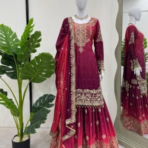 Beautiful Two Shaded Wine Colour Sharara Suit Set