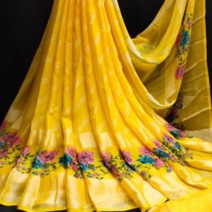 Beautiful Yellow Color Lightweight Pure Moss Georgette Sarees