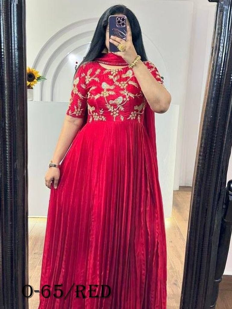 beautifull anarkali chinon sil 1724231587 Beautifull Anarkali Chinon Silk Red Gown