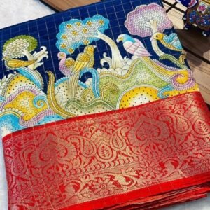 Beautifull Dola Silk Dark blue With Red Pallu Saree