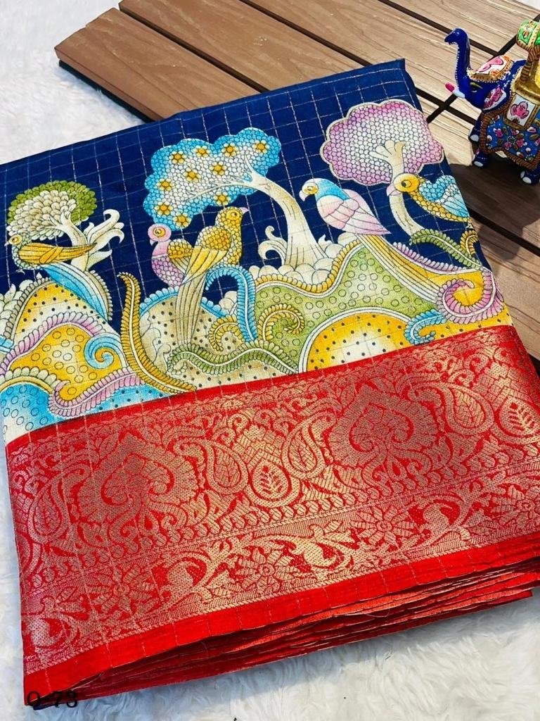 beautifull dola silk dark blue 1724331429 Beautifull Dola Silk Dark blue With Red Pallu Saree