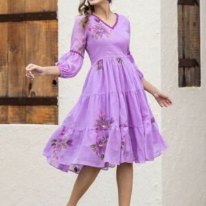 Beautiful Flower Digital Pattern Lining Purple Short Dress