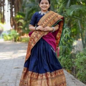 Beautifully Soft Narayan Pet Cotton with Zari Weaving Blue South Indian Kids Lehenga