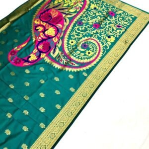 Best Banarasi Silk Rama Colour Saree Pallu