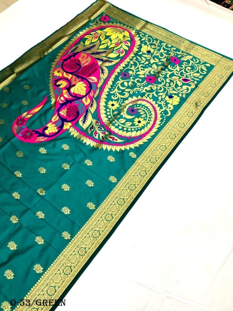 best banarasi silk green saree 1723465905 Best Banarasi Silk Rama Colour Saree Pallu
