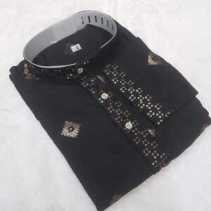 Best Black Silk Kurta And Pyjama With Sequence Embroidery Work