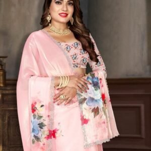 Best Diamond Work Peach Colour Saree