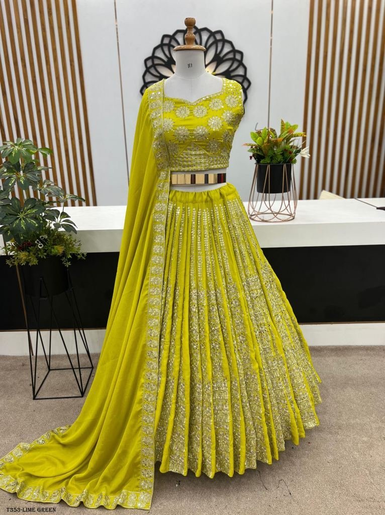 best green chinon silk lhenga 1724997720 Best Lime Green Chinon Silk Lhenga Choli