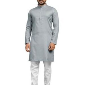 Best Grey Color Plain Cotton Kurta And Pyjama