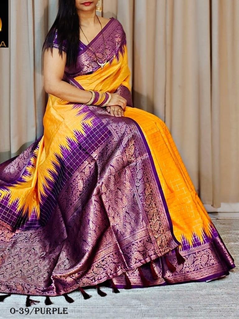 best ikkat pattern border purp 1722947024 Best Ikkat Pattern Border Purple Silk Saree