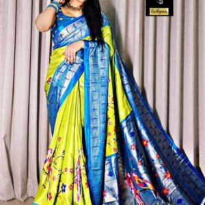Best Parrot Green Soft Silk Paithani saree