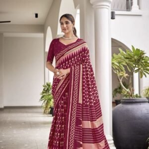 Best Pure Cotton Gajri Color Saree and Blouse