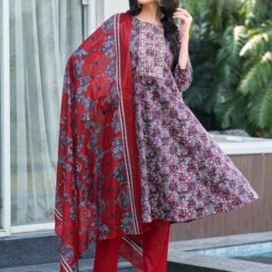 Best Purple Pure Cotton Kurti Pant Set With Dupatta