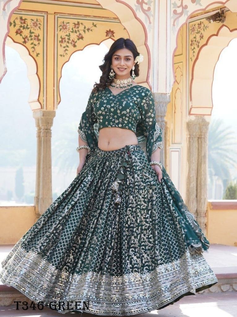 best quality green pure viscos 1724406004 Best Quality Green Pure Viscose Lehenga Choli With Dupatta