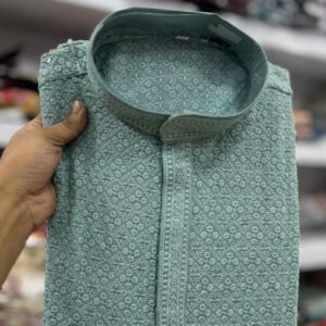 Best Quality Rayon Chikan Work Mint Kurta With Pyjama