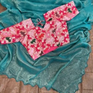 Best Sky Blue Gold Coin Saree For Women