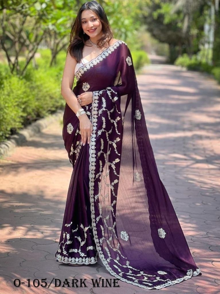 best unique design embroidered 1725273088 Best Unique Design Embroidered Dark Wine Saree