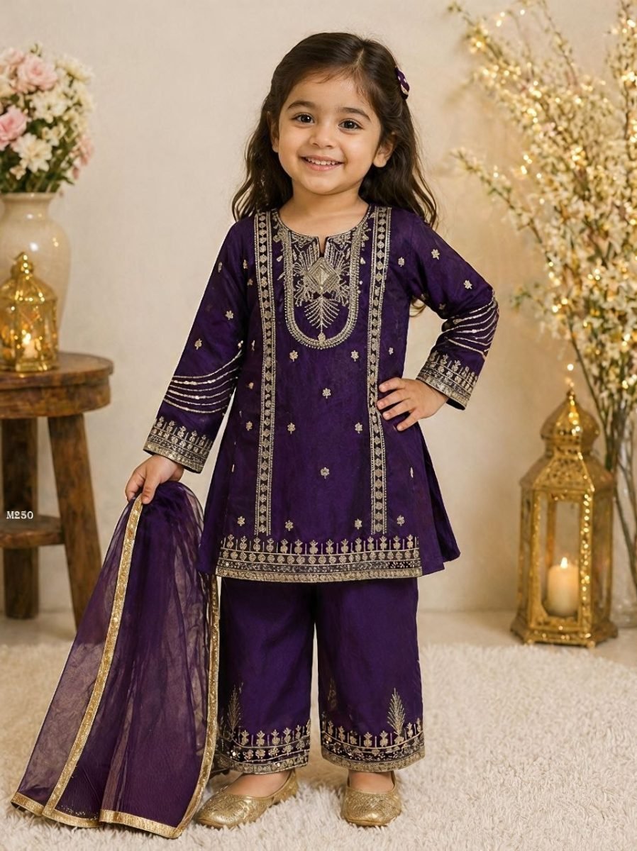 bgh5thy6 1778068509 Purple Fendy Silk Embroidered Suit For Kids