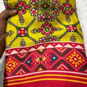 Bhandhej Print Premium Yellow Saree