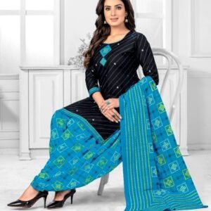 Black And Blue Pure Cotton Readymade Printed Patiala Suits
