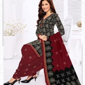 Black And Red Pure Cotton Readymade Printed Patiala Suits