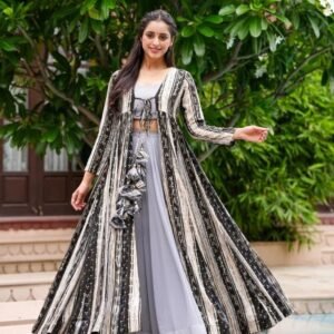 Black And White Combination Rayon Georgette Indo Western Suit