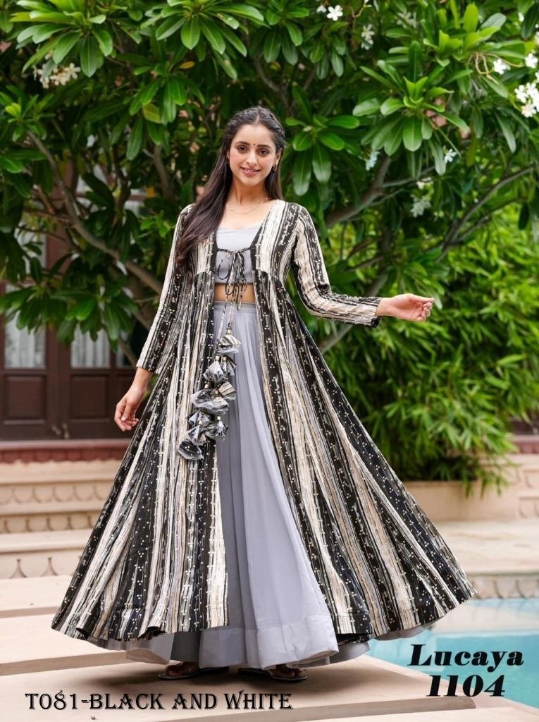black and white combination ra 1718615427 Black And White Combination Rayon Georgette Indo Western Suit